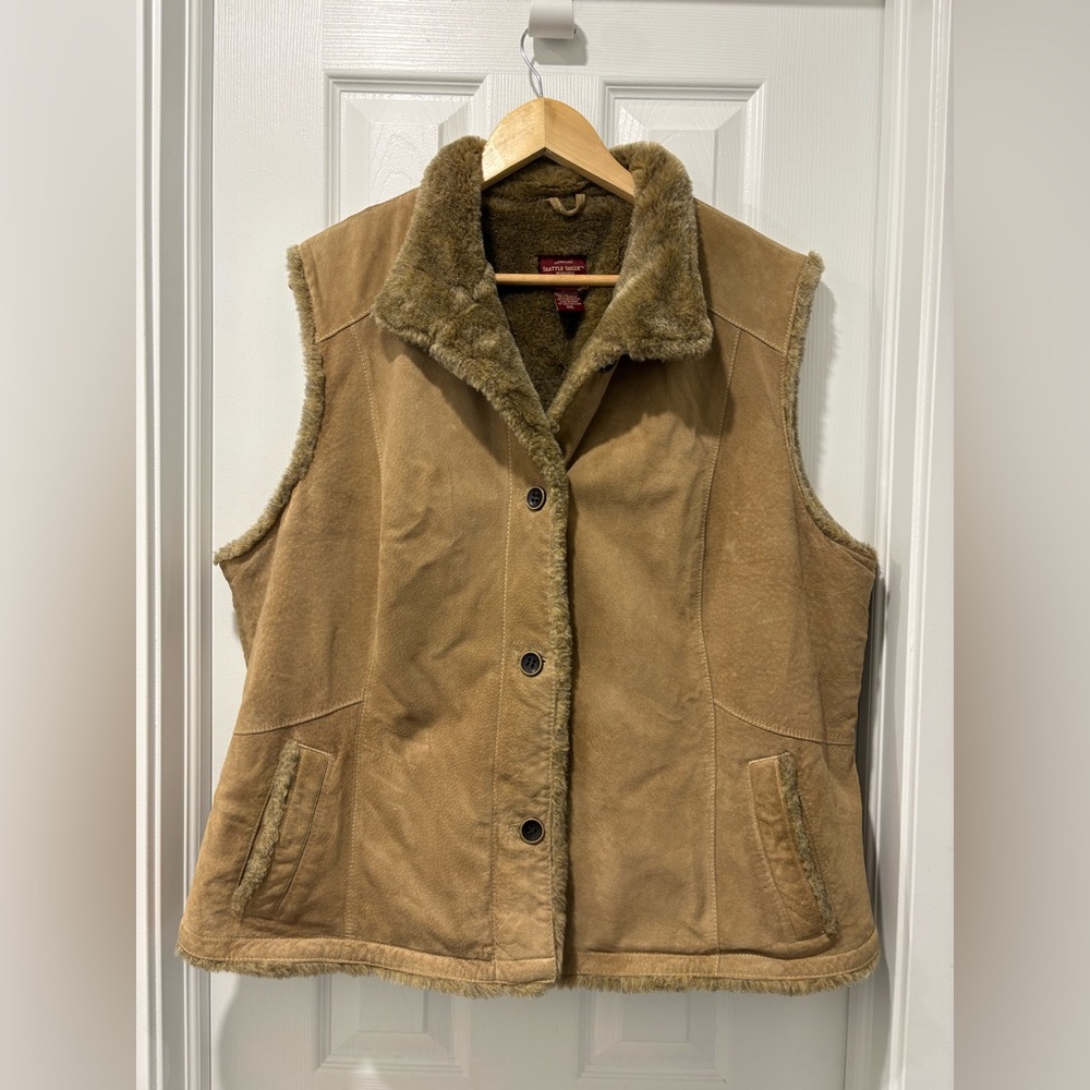 Eddie Bauer Women's Tan Faux Fur Suede Lined Vest 2XL CLEAR OUT SALE